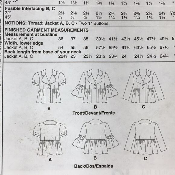 McCall's M5594‎ Misses Lined Blazer Jacket Sewing Pattern Size A5 (6-8-10-12-14) - Picture 9 of 10